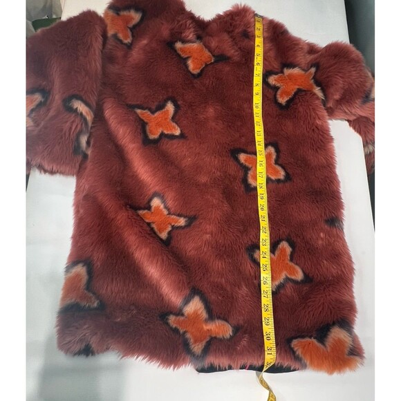 Free People Wrap Me Up Faux Fur Coat Jacket Size M Printed Stars Boho Rare - Picture 13 of 16